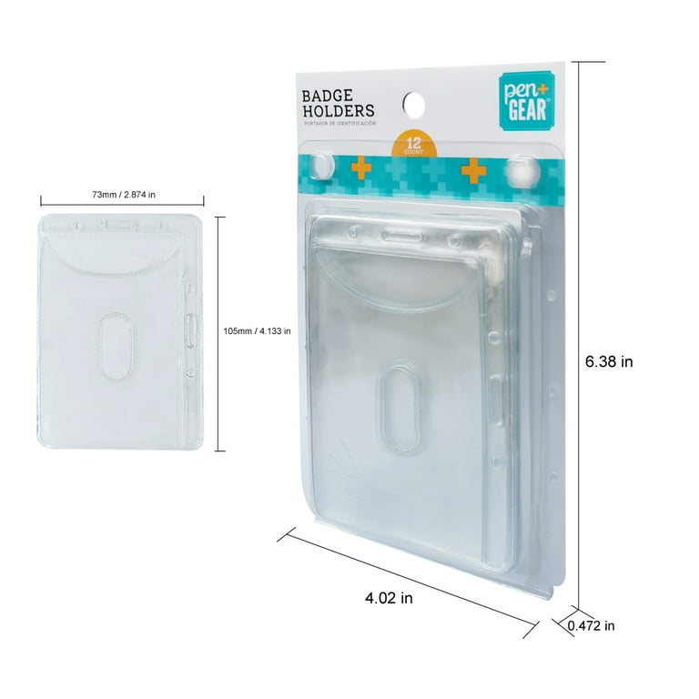 Pen+ Gear Plastic Name Tag Badge ID Card Holders, 3-3/8“ x 2-1/4”, Clear,  12 Ct