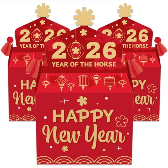 Big Dot of Happiness Lunar New Year - Treat Box Party Favors - 2026 Year of the Horse Goodie Gable Boxes - Set of 12
