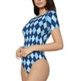 thumbnail image 3 of Picia Blue Squares Womens One Piece Swimsuits Modest Tummy Control Bathing Suits Lace Up Slimming Swim Suit-X-Large, 3 of 9