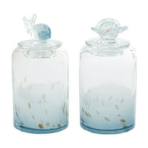 DecMode 5"W, 9"H Blue Glass Shell Handmade Decorative Jars with Whale and Seashell Tops, 2-Pieces