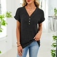 thumbnail image 5 of Women Blouses Plus Size Sawvnm Women‘s Casual Fashion Solid Color Summer V-Neck Short Sleeve Blouses Shirts Top Blouses for Women Black XL, 5 of 9