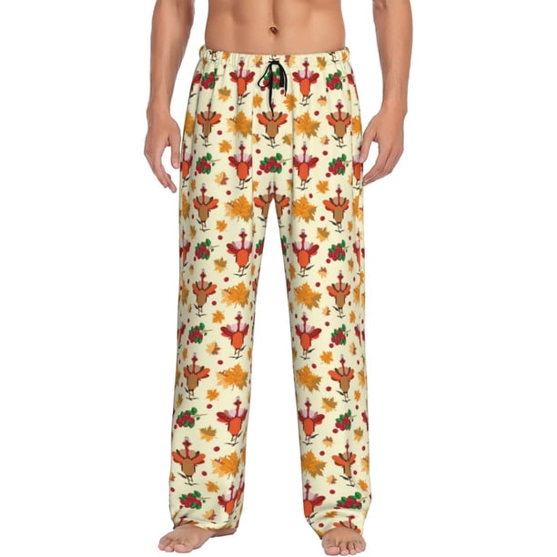 Fotbe Thanksgiving Turkeys Pantalones de Pijama para Hombre, Pantalones de Dormir, Pantalones de Casa con Cintura Ajustable y Bolsillos-XX-Large