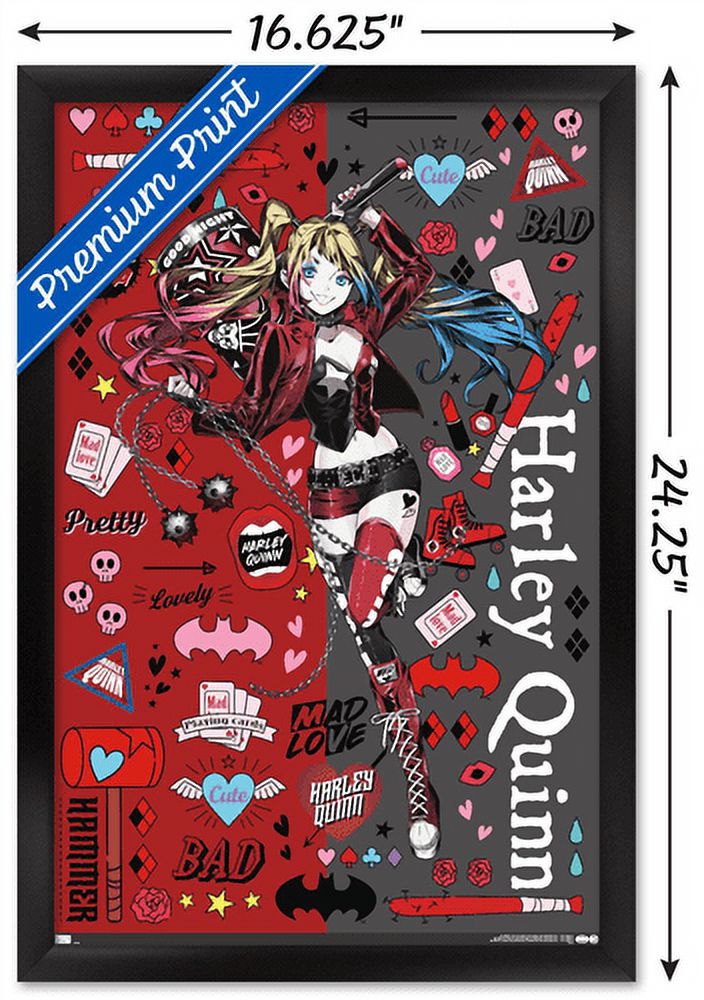 DC Comics - Harley Quinn Anime - Icons Wall Poster, 14.725" x 22.375", Framed