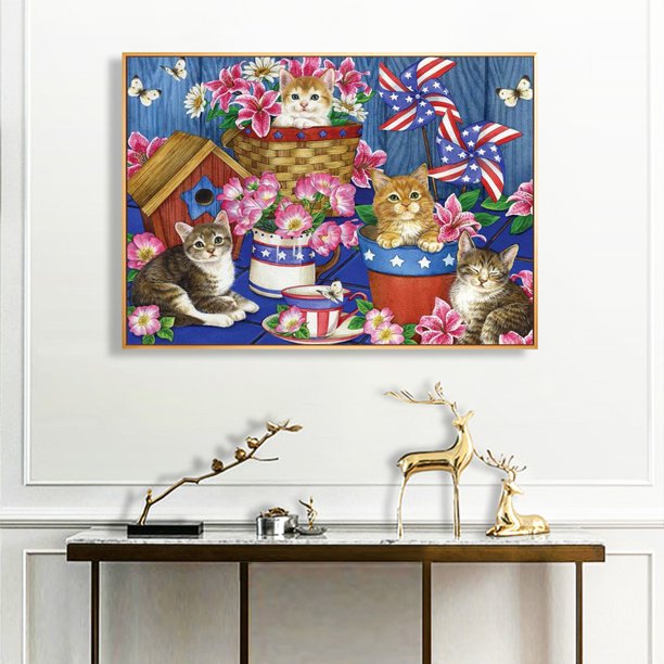 Cuadros Decorativos 5D DIY Diamond Painting Kits Bandera Gatitos Full Square Drill Wall (40x50CM) Ndcxsfigh Nuevos Originales