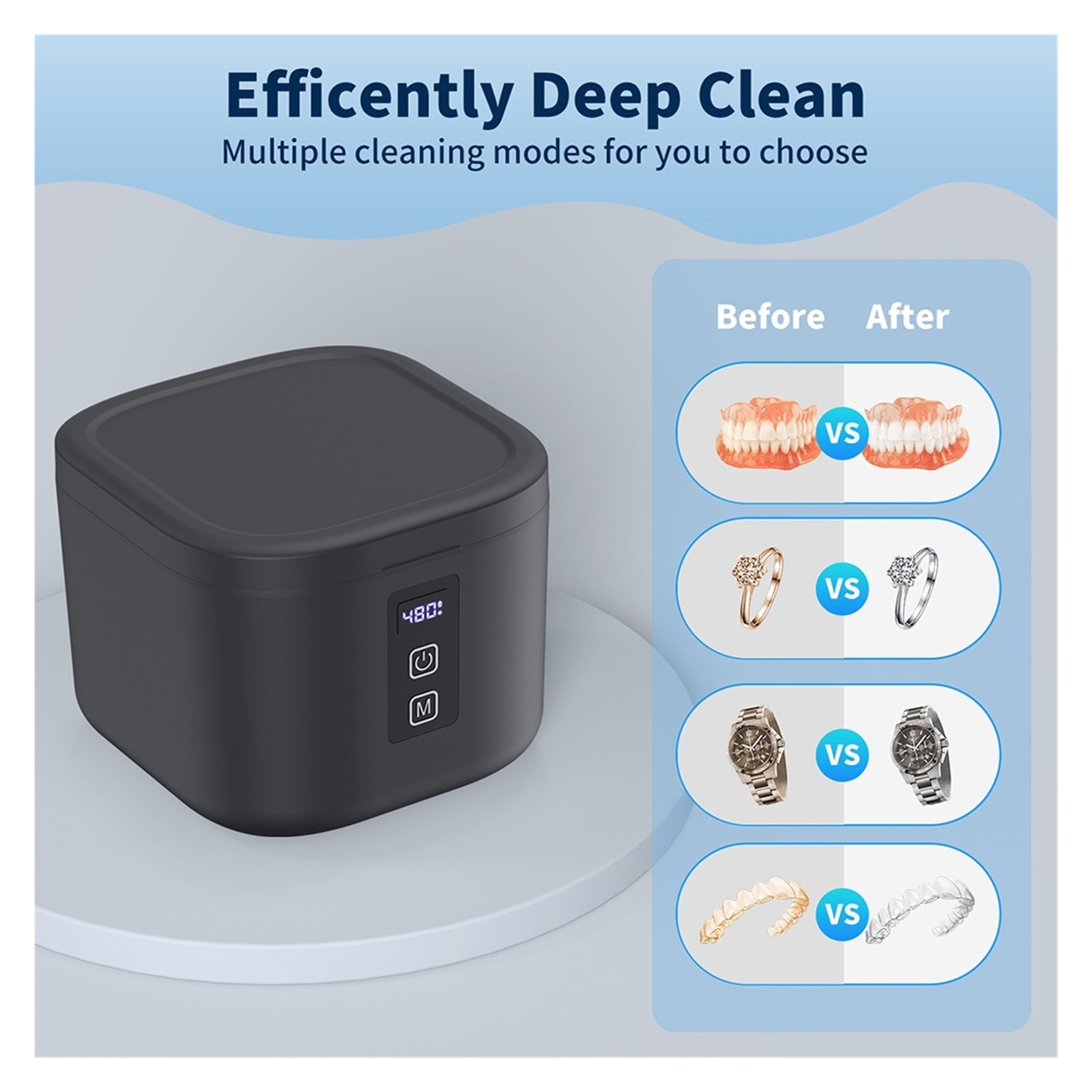 Ultrasonic Retainer Cleaner Machine with UV Light Digital Timer for Denture Mouth Guard
