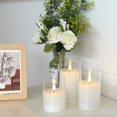 thumbnail image 4 of Clear Glass Flameless Candles Battery Operated with Timer, Remote Control, LED Pillar Candles, Battery Powered, Pure White Wax, Set of 3, 4 of 7