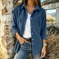 thumbnail image 4 of AherBiu Corduroy Shacket for Women Button down Shirt Lapel Collared Open Front Vintage Long Sleeve Tops with Pocket(Medium,Navy), 4 of 7