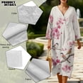 thumbnail image 5 of DISNIMO Bird Flower Print Women Casual Maxi Dress Long V Neck Shift Dresses Loose 3/4 Sleeve Dresses for Women Fashion Linen Style Clothes, S, 5 of 6