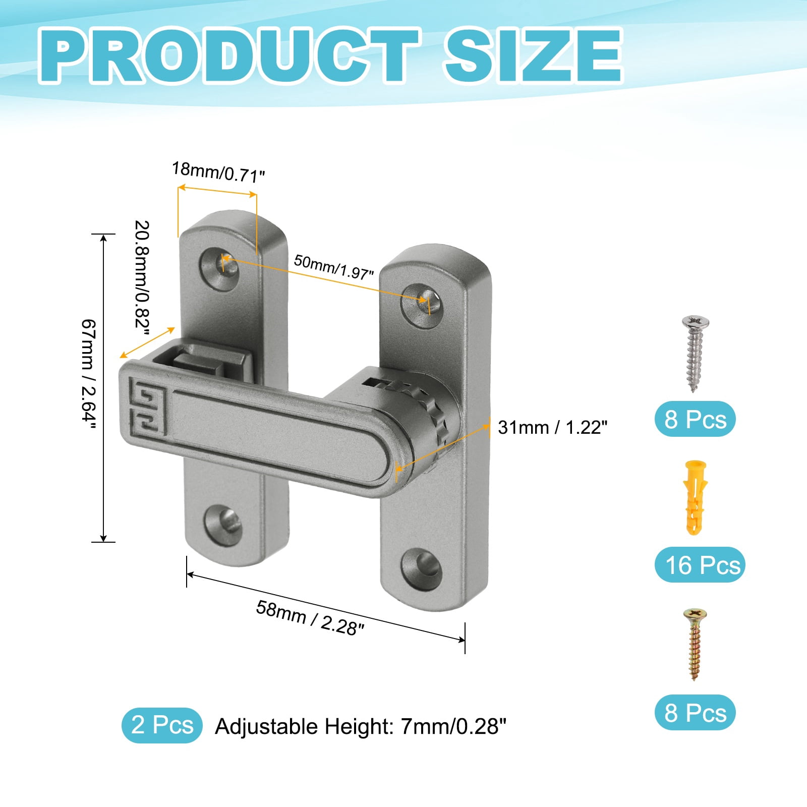 Uxcell 2PcsBarn Door Lock, Zinc Alloy 90/180 Degree Flip Gate Latches, Adjustable Security Sliding Door Latch Lock Hardware with Screws for Cabinet, Bathroom, Window, Garden, Gray