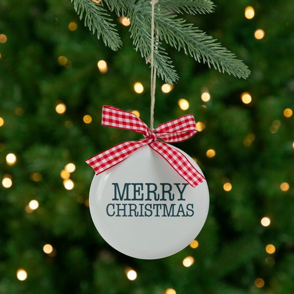 Northlight 4.5" White and Red Merry Christmas Ornament with a Bow