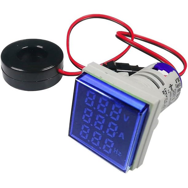 Probador de voltaje de corriente CA de 22 mm, voltímetro amperímetro de CA de 50-500 V/0-100 A/0-99 Hz, medidor de frecuencia con pantalla LED de 3 dígitos, panel multímetro multifunción (gris)