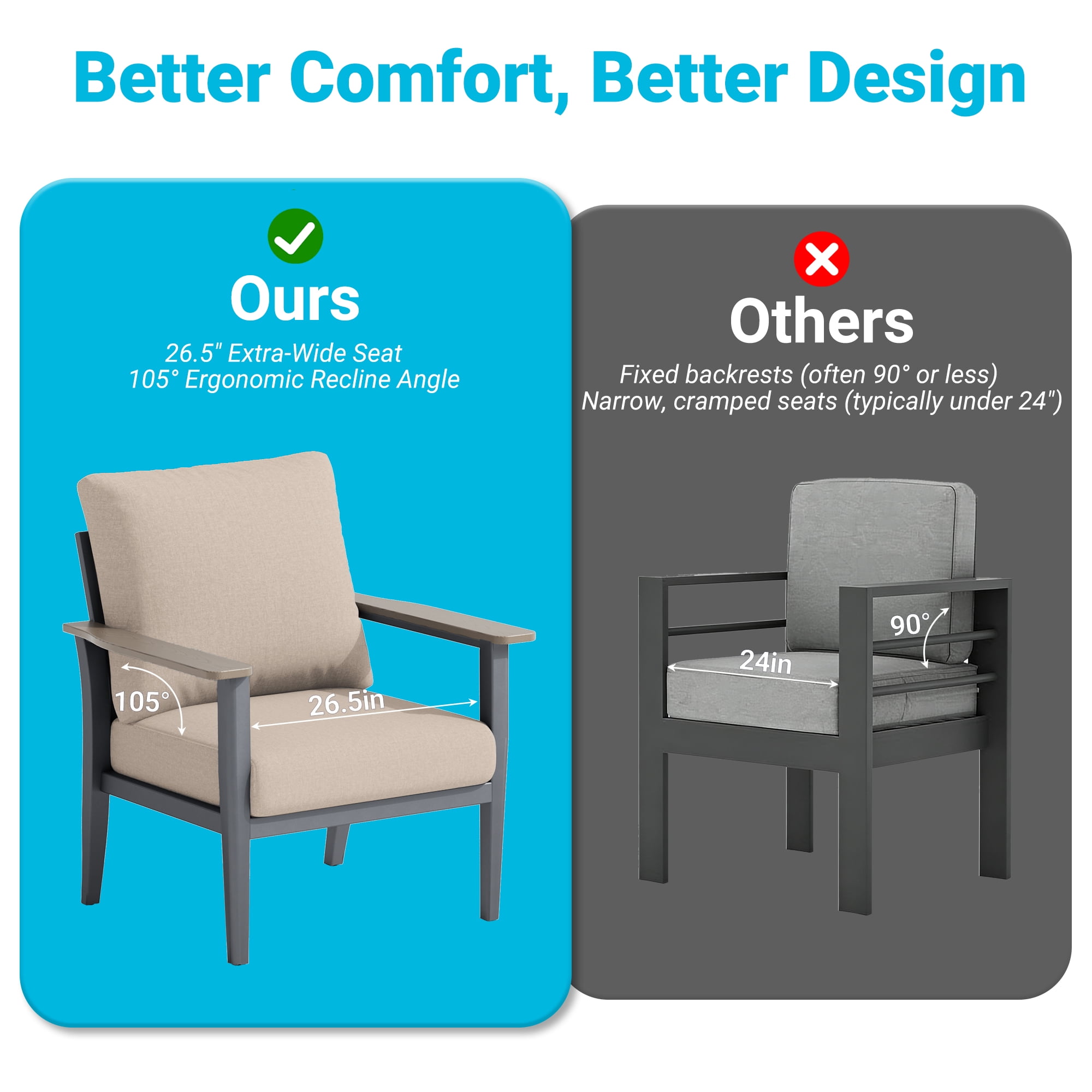 Muphyers 5 Pieces Aluminum Patio Furniture Set, 360° Swivel Rocker Chairs, 3.3" Wide Armrests Patio Conversation Sets, 5.1" Washable Cushions Outdoor Couch for Backyard, Deck, Poolside,Khaki