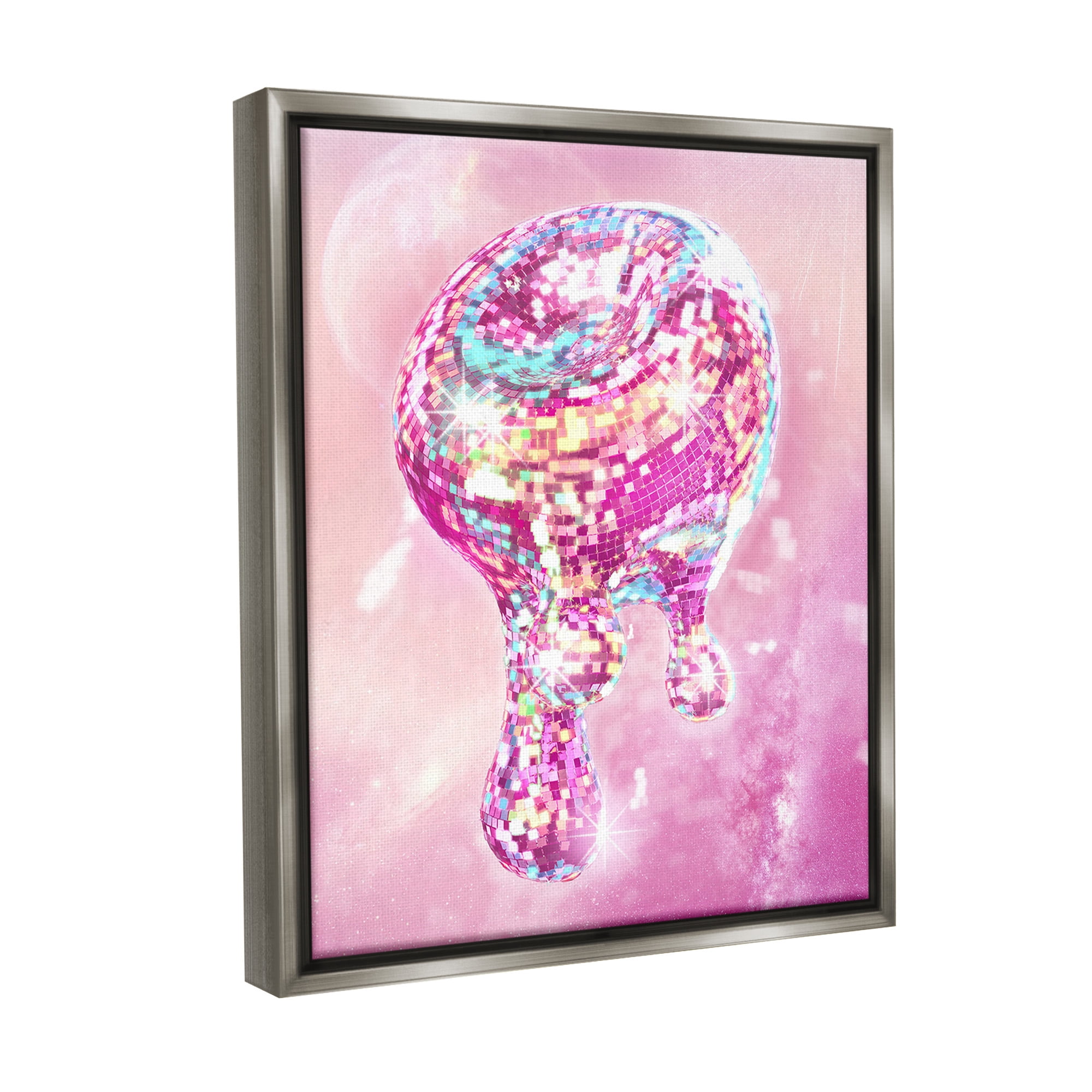 Stupell Industries Dripping Disco Ball Abstract Painting Gray Floater Framed Canvas Art Print Wall Art, 17 x 21