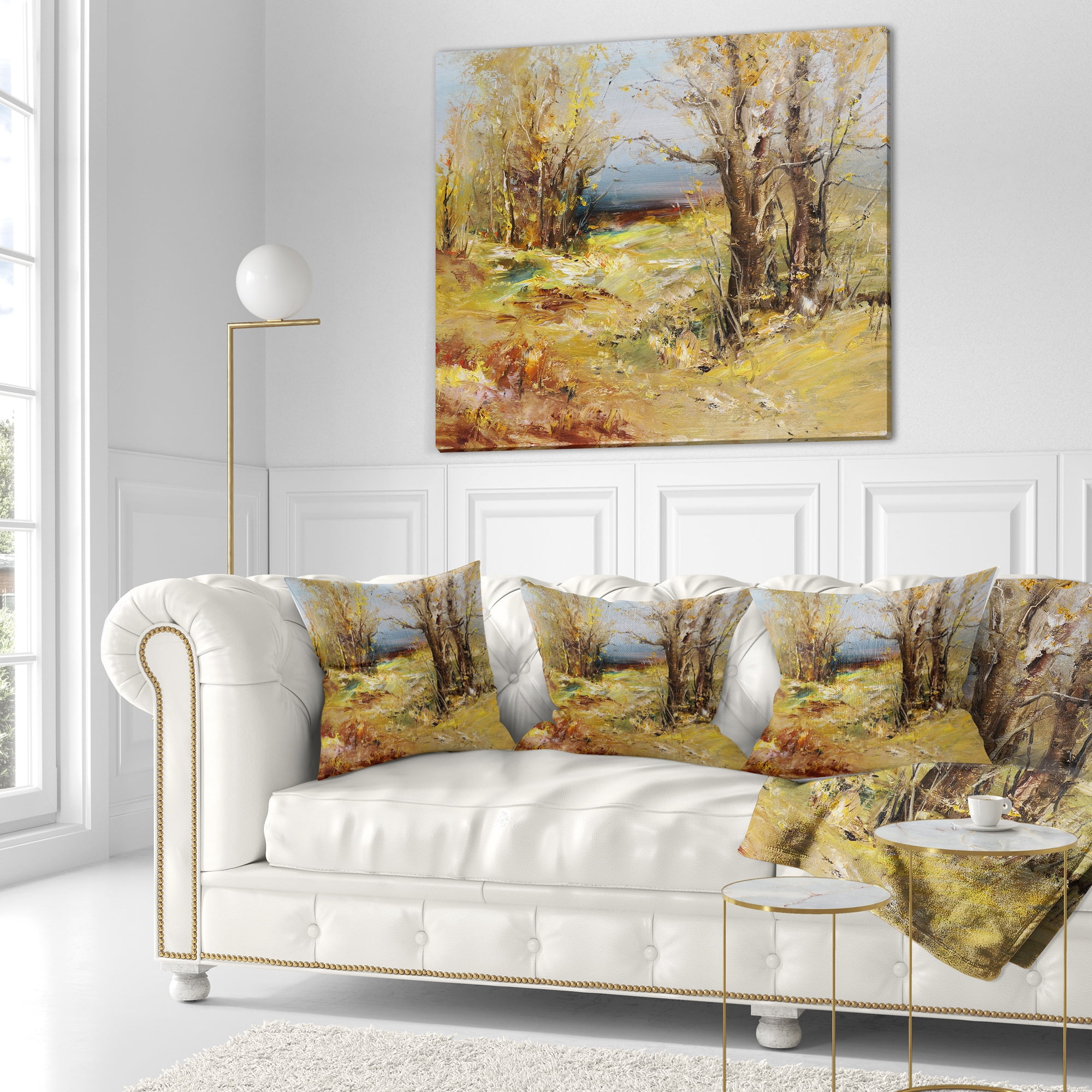 Designart Yellow Forest - Landscape Printed Throw Pillow - 18x18
