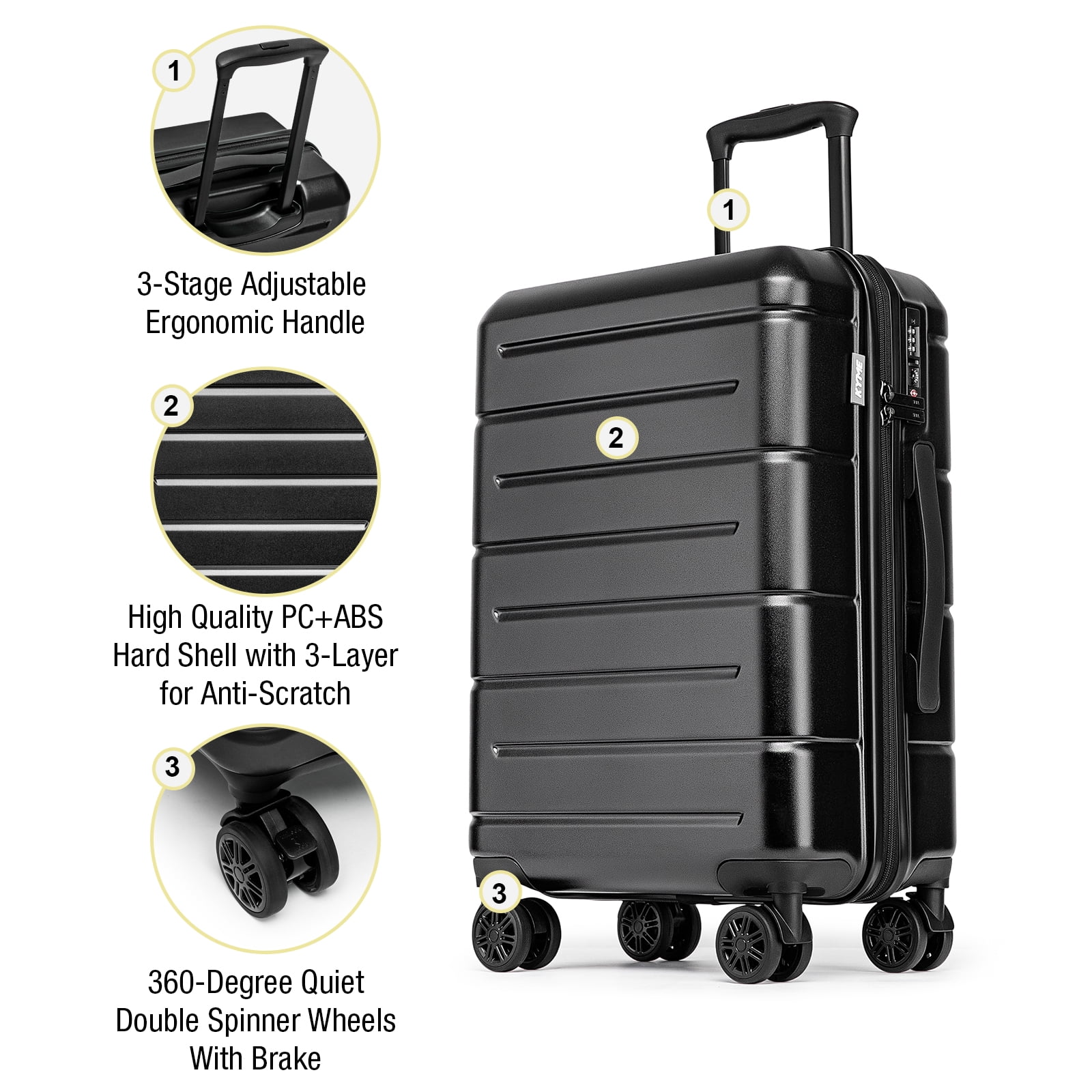 WEPLUS 3 Piece Hardside Carry On Luggage Sets TSA Lock Spinner Wheels 20"24"28" Suitcase with Cup Holder
