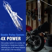 Greteefor Double Block and Tackle Pulley System with 100ft x 1/2in Rope, 7700lb Breaking Strength, 4:1 Lifting Ratio, Heavy-Duty Hoist for Lifting