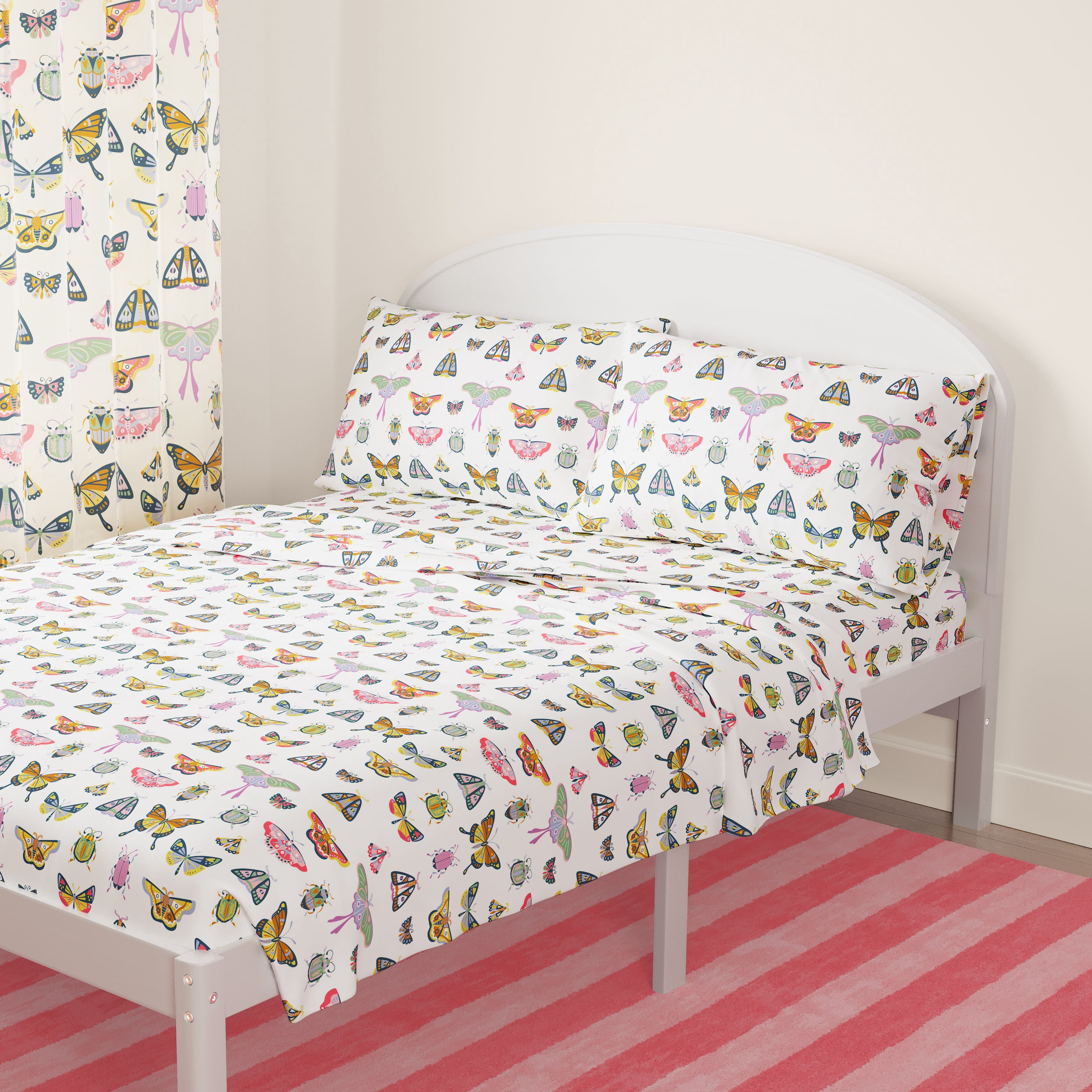 Mainstays Kids Microfiber Bed Sheet Set, Queen, Butterfly, 4 Pieces