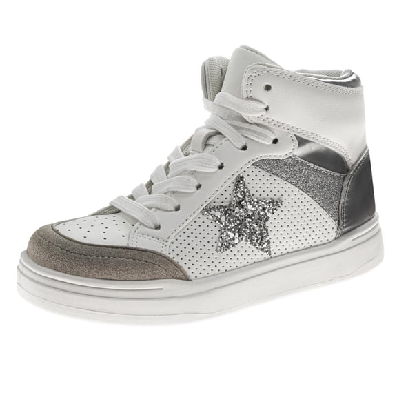 Kensie Girl' High Top Sneakers. (Little Kids Big Kids), White Silver, Size: 1