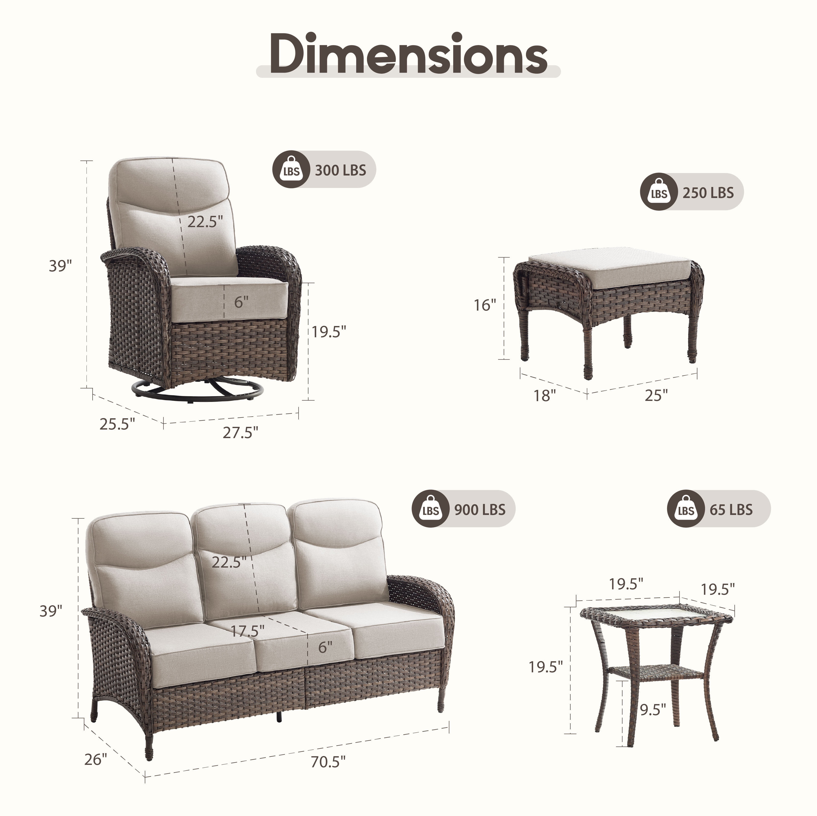 Bellefurn 6-Piece Luxury Patio Furniture Sets with 6-Inch Thick Cushions,High Back Wicker Swivel Rocker Patio Chairs,Outdoor Couch and Ottomans,All-Weather Conversation Set for Porch Deck Yard Pool