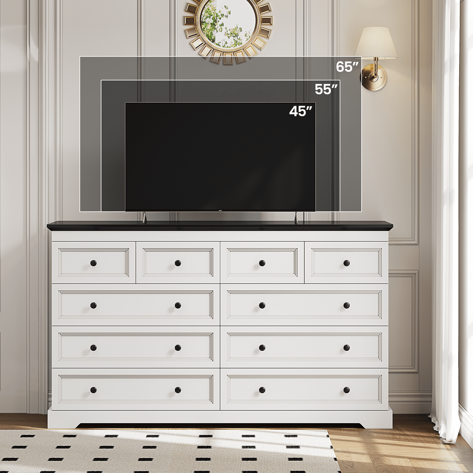 Plonmago 10 Drawers Dresser, 55" Large Drawers Dresser for Bedroom, Wood Dressers & Chest of Drawers for Living Room,White