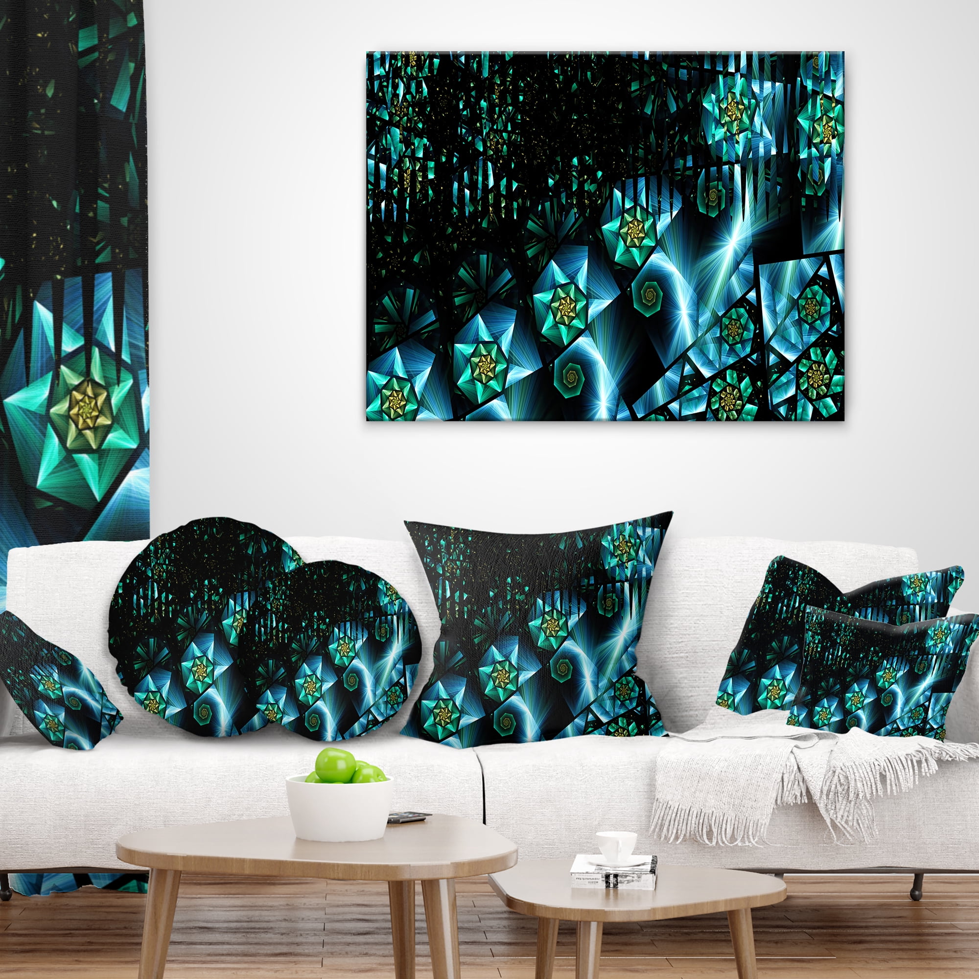 Designart Bright Blue Fractal Flowery Sky - Abstract Throw Pillow - 16x16