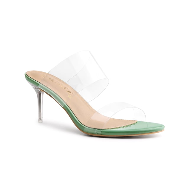 BLISSFUL STEP Sandales à Talons Aiguilles Transparentes pour Femmes à Bout Ouvert à Enfiler Vert 9