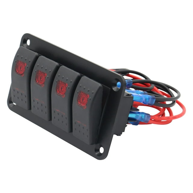 tredstone Plastic 4 Gang Automotive Switch Panel Portable Modification Red Lighting 12V/24V Antiflaming Motorcycle Trailer Switches