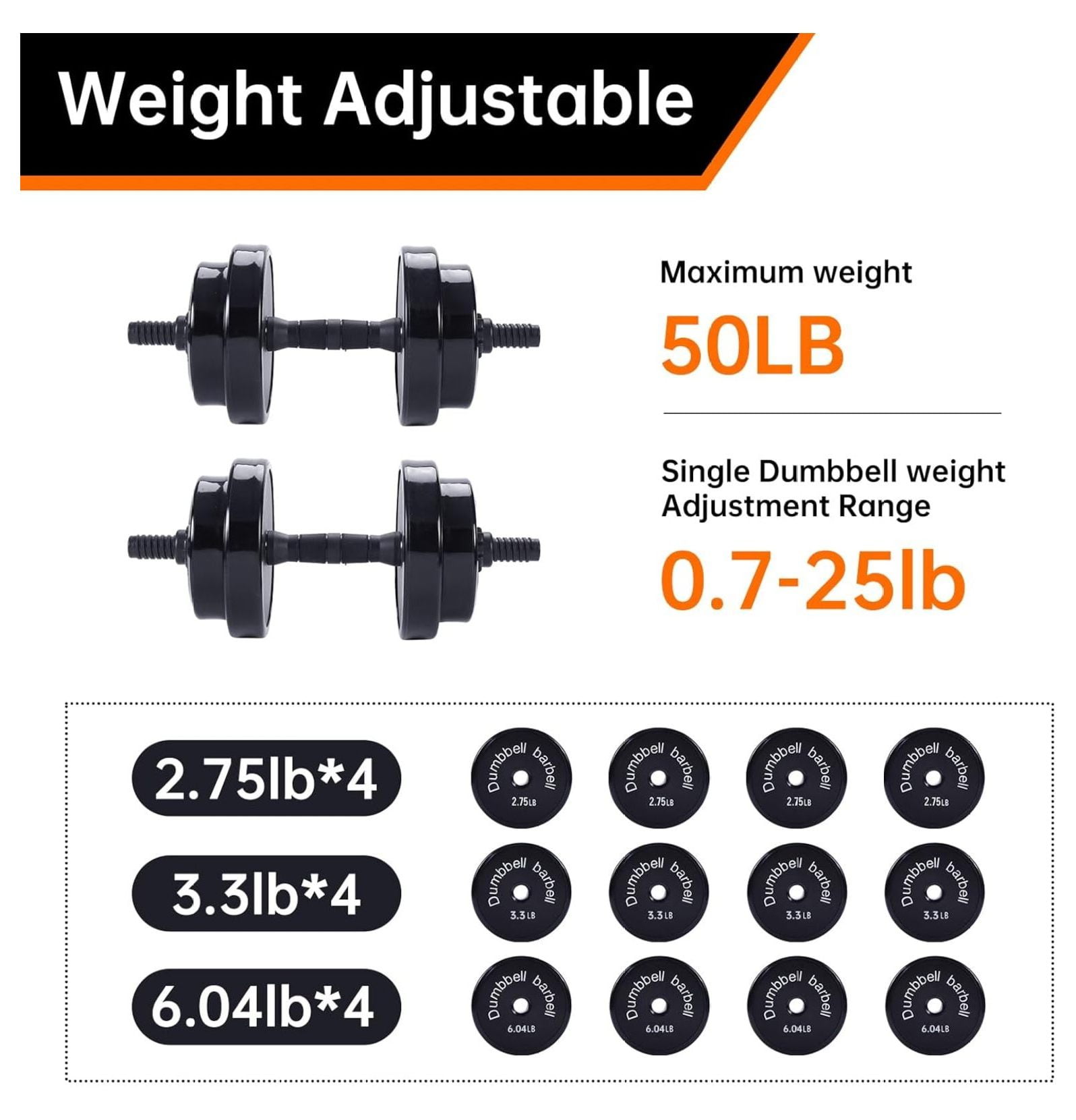 Adjustable Dumbbell Set 3-in-1 - 20-70LB Kettlebell Weights - Non-Slip Home Gym Weight Set - All-Purpose Strength Training Equipment