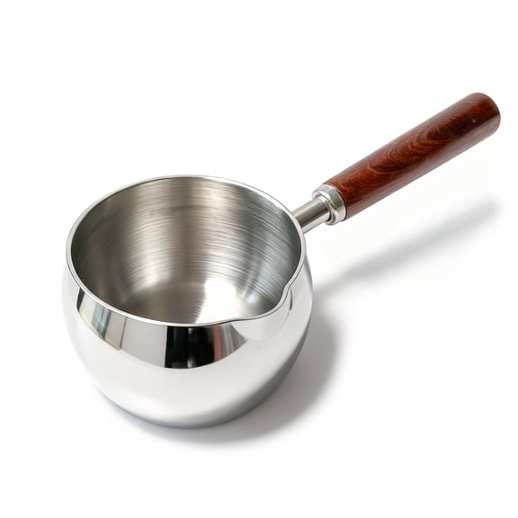 17oz SUS304 Milk & Butter Warmer Pot, Small Sauce Pan with Wooden Handle, Induction Compatible for Heating Milk, Melting Butter