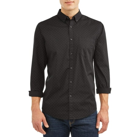 George Men's Slim Fit Long Sleeve Stretch Printed Poplin Shirt, up to size (Best Wrinkle Resistant Shirts)