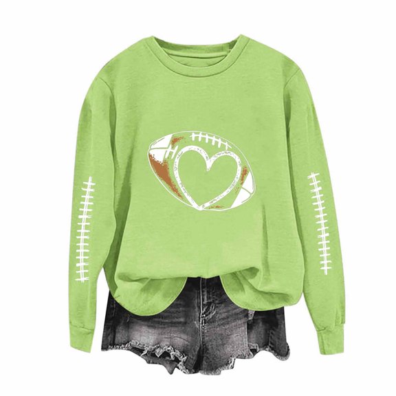 Aimik Women's Football Heart Graphic Sweatshirt Casual Crewneck Long Sleeve Game Day Pullover Top