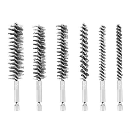 

Bore Brush Stainless Steel Bristles Wire Brush for Power Drill Cleaning Wire Brush with Hex Handle 6 Pieces
