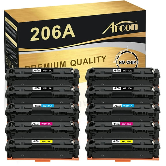 Arcon 10-Pack Compatible Toner for HP 206A W2110A W2111A W2112A W2113A HP Color LaserJet Pro M255dw M255nw M282nw 283fdn 283cdw 283fdw Printers (Black Cyan Magenta Yellow, NO-CHIP)