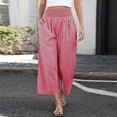 thumbnail image 4 of Women's Gingham Plaid Wide Leg Palazzo Pants Elastic High Waist Cropped Lounge Trousers with Side Pockets for Casual Daily Wear Hot Pink XL, 4 of 7