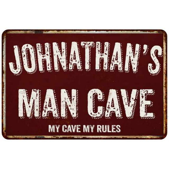 JOHNATHAN'S Man Cave Red Grunge Sign 16 x 24 Matte Finish Metal Sign 116240003493