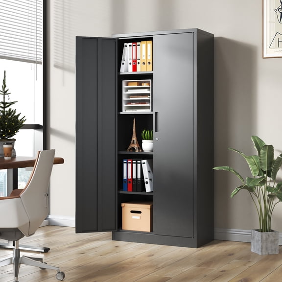 Alvantor 72" Tall Garage Storage Cabinet, Metal Storage Cabinet with Doors and 3 Adjustable Shelves for Garage, Home, Office Black