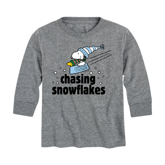 Peanuts - Snoopy & Woodstock Chasing Snowflakes Christmas - Toddler And Youth Long Sleeve Graphic T-Shirt