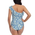 thumbnail image 5 of Cauagu Floral Retro Style Print Women's Sexy One Piece Swimsuits One Shoulder Ruffle Tummy Control Bathing Suit Slimming Swimwear-Small, 5 of 6