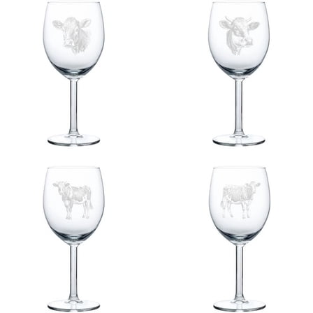 Set of 4 Wine Glass Gift Cow Collection (10 oz)