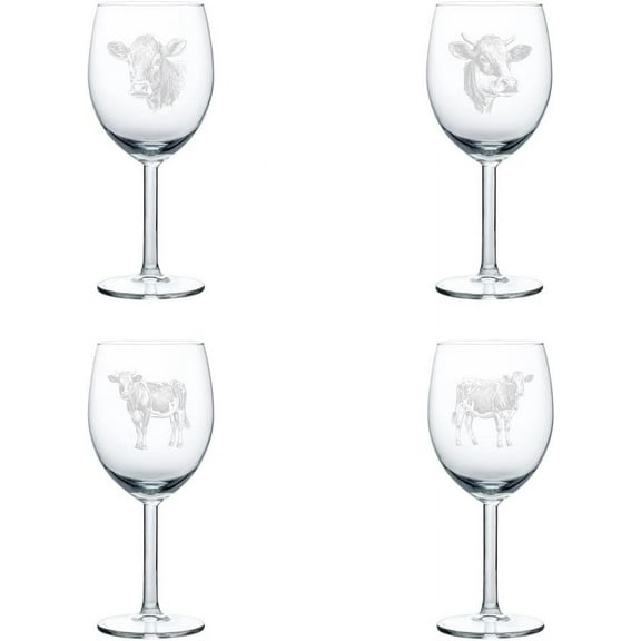 Set of 4 Wine Glass Gift Cow Collection (10 oz)