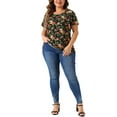 thumbnail image 2 of Agnes Orinda Plus Size Tops for Women Floral Printed Short Sleeve Round Neck Loose Casual Basic Tee Shirt, 2 of 5