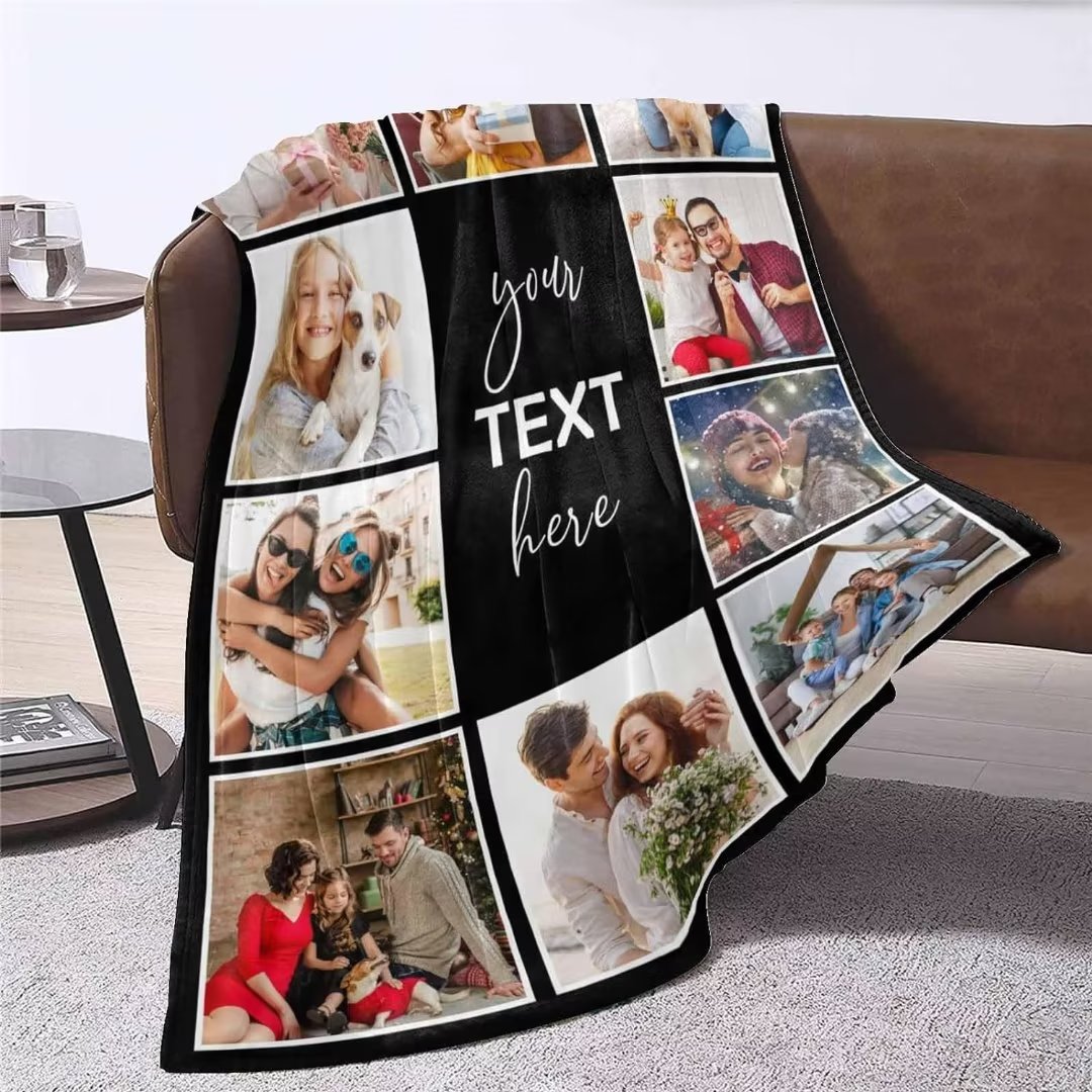 AISENIN Customized Photo Blankets with Text 10 Photos Collage Custom Blankets Personalized Throw Blanket for Sisters Friends Couples Mom Dad Kids Dog Pet Custom Christmas Gifts 4 Sizes
