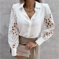 thumbnail image 2 of Women Lapel Top Blouse Long Sleeve V Neck Lace Splicing Shirt Shirt Solid Color Long Sleeve Soft Elegant Top White Blouse plus Size White Dress Shirt for Women, 2 of 8