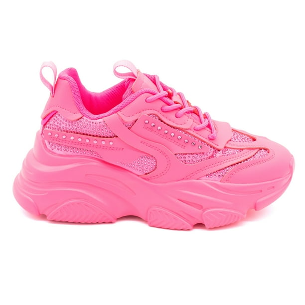 Tenis Sneakers Sport con Brillos Casual para Mujer Hanna MX Charlee Neon Pink