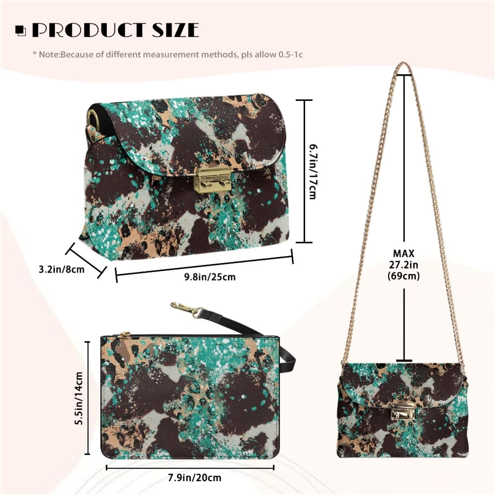 KUIFORTI Abstract Ink Splash Leather Crossbody Bags for Women Fashion Woman Shoulder Bag Handbags Durable Soft Shoulder Bag Wallets with Chain Strap for Camping Parties