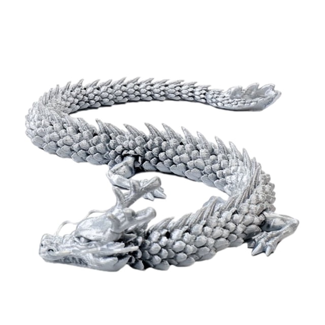 Transemion Plastic Exquisite Delicate 3D Printed Articulated Dragon Model For Collectors Suitable For Any silver 30CM