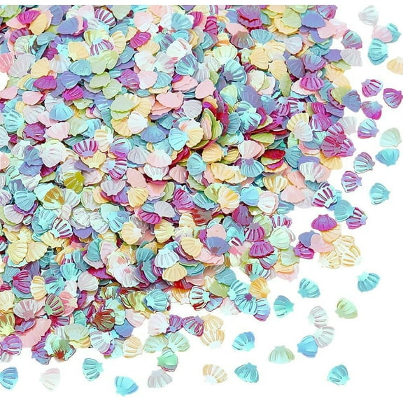 6000Pcs Party Glitter Confetti Bulk Table Confetti Plastic Colorful Shell Shapes Iridescent Metallic Glitters Foil Sequin Scatter for Birthday Wedding Decoration DIY Accessories