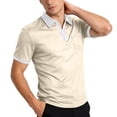thumbnail image 2 of LTTVQM Men's Polo Shirt Short Sleeve V Neck Summer Casual Classic Lightweight Spring Tees Golf Stylish T-Shirt with Pocket Beige M, 2 of 8