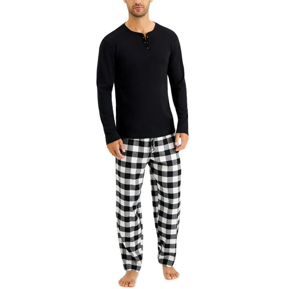 Family Pajamas Mens Henley Top & Buffalo Check Pajama Set,Bw Buff Check,X-Large