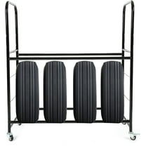Kojem Universal Tire Storage Rack for Garage, Rolling Tire Organizer Shelving Rack w/ Adjustable Tire Stand, Steel Black, 46'' X 19'' X 44''